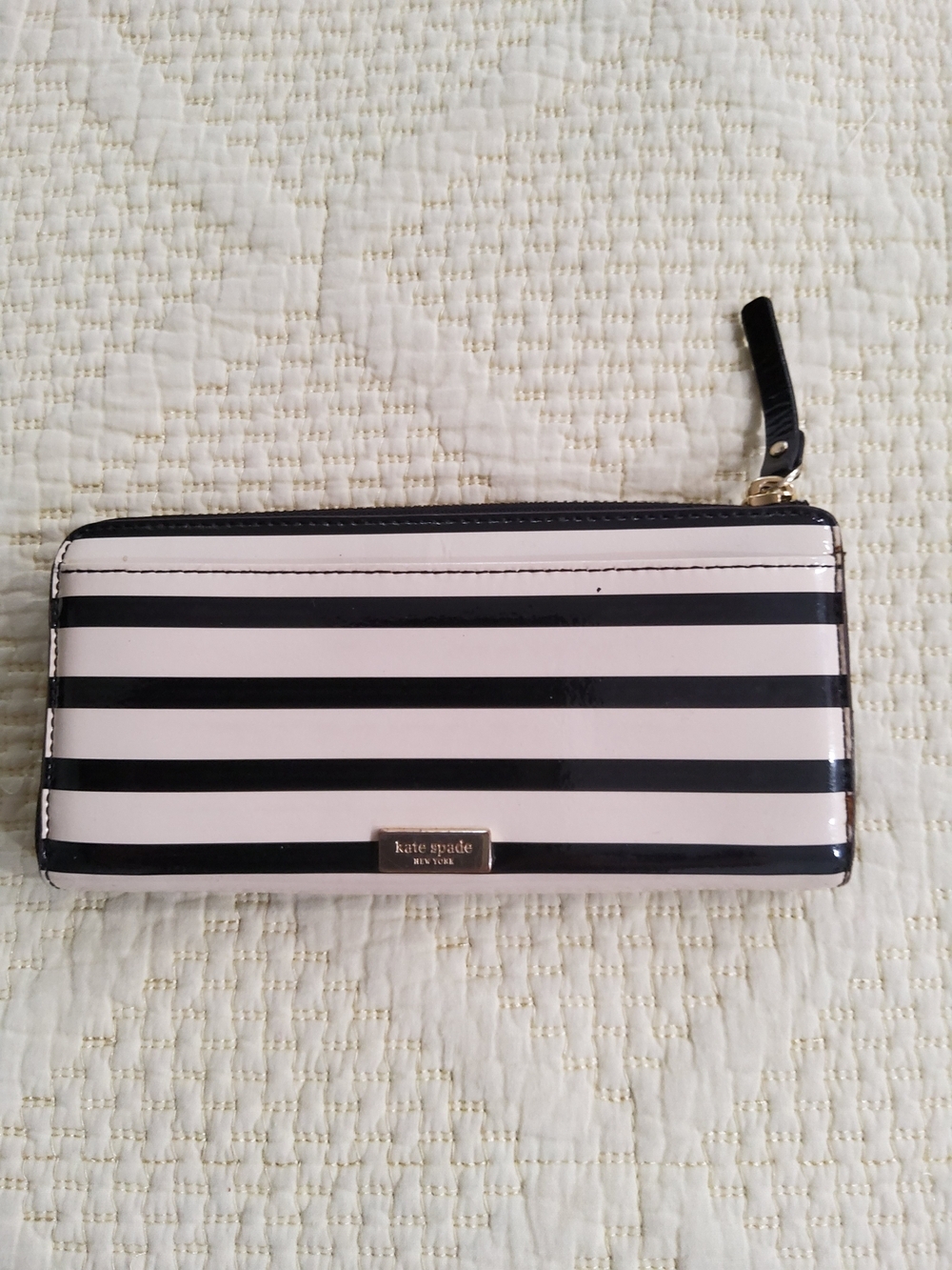kate spade Black & White Striped Zip Wallet